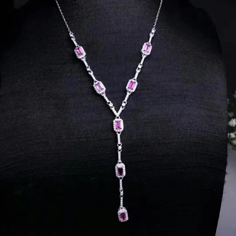 Женское ожерелье из серебра 925 пробы с разноцветным турмалином 3*5 мм|Ожерелья| |
