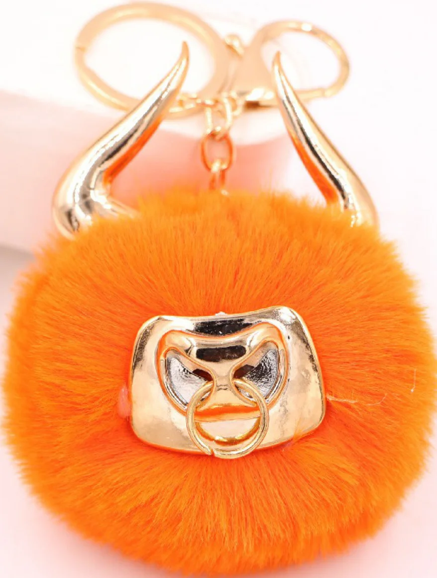 

New Multicolor Ox Head Horn Hair Ball Keychain Woman Bag Charms Keyring Pendant Jewelry Keychains