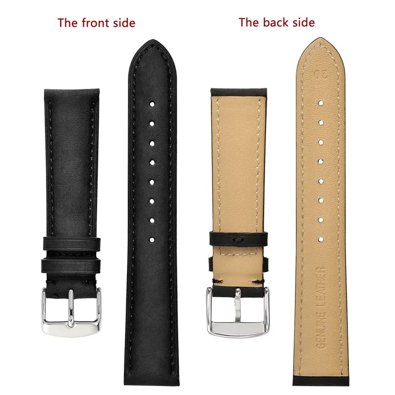 Anbeer Leather Watchband 14mm 16mm 18mm 19mm 20mm 21mm 22mm 23mm 24mm Vintage Style Replacement Band Black Men Women Bracelet