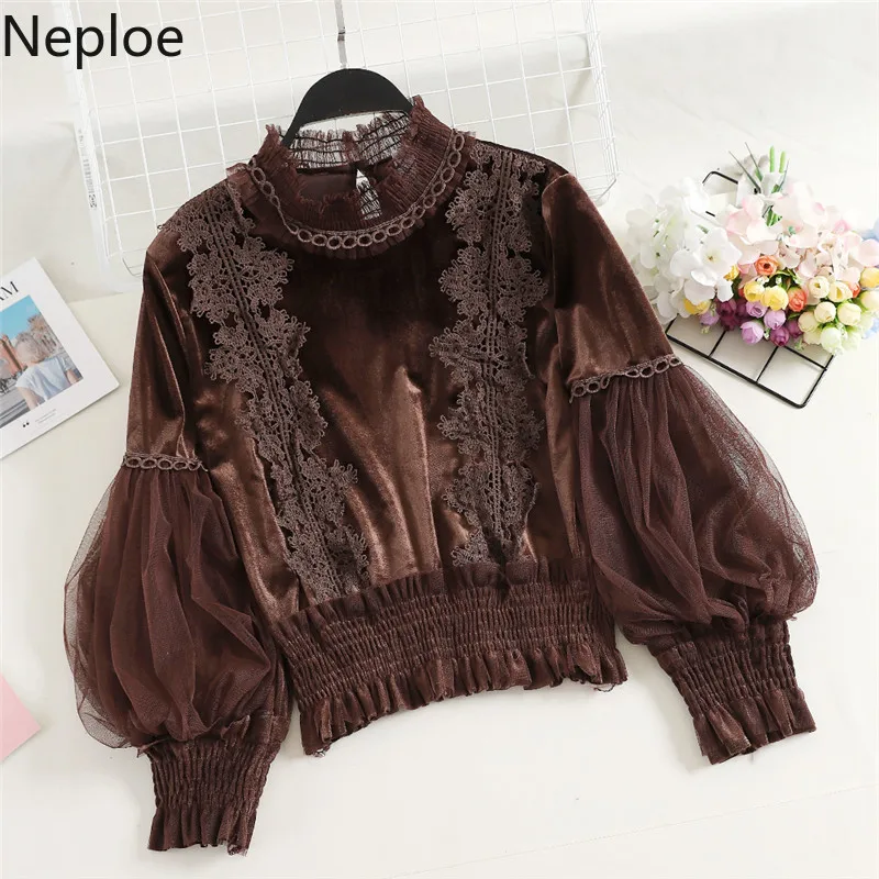 Блузка женская кружевная с рюшами винтажная 69046|Блузки| |