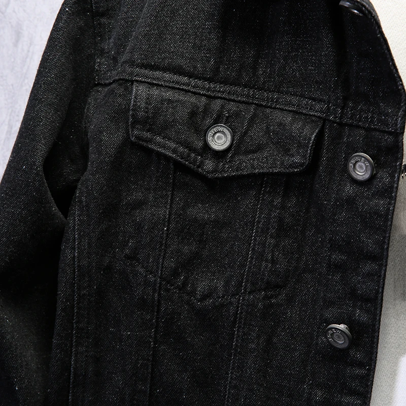 Мужская джинсовая куртка известного бренда однотонная черная Повседневная