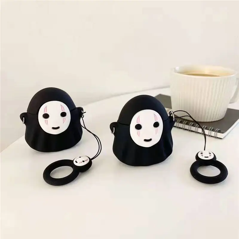 3D милый каваи аниме мультфильм Тоторо Безликий человек чехол для Airpods 1 2 без лица человек беспроводной наушники крышка с палец кольцо ремень