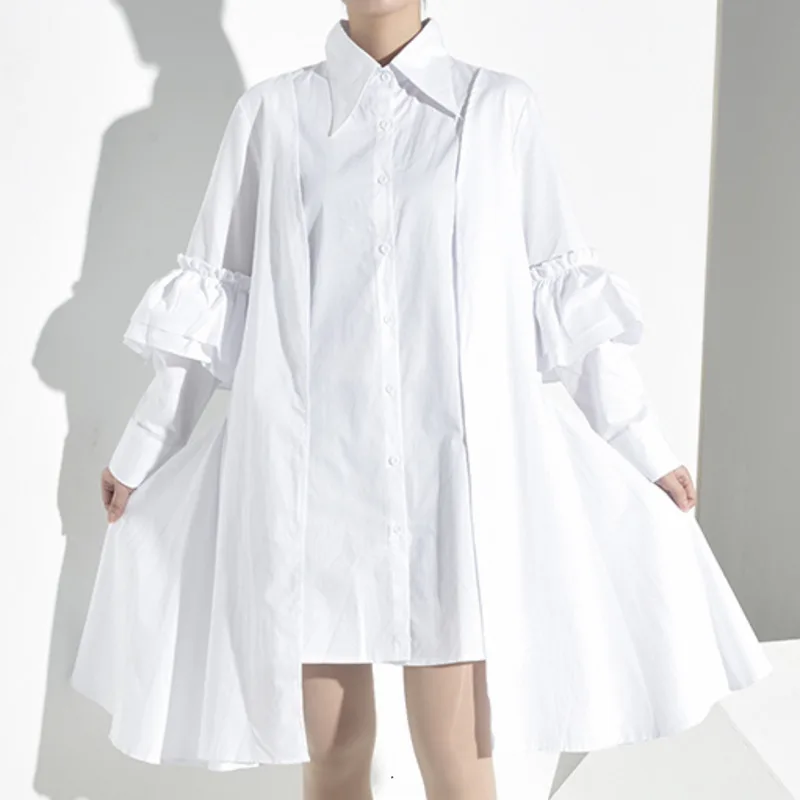 Женское Плиссированное Платье-рубашка DEAT платье-рубашка с отложным воротником и