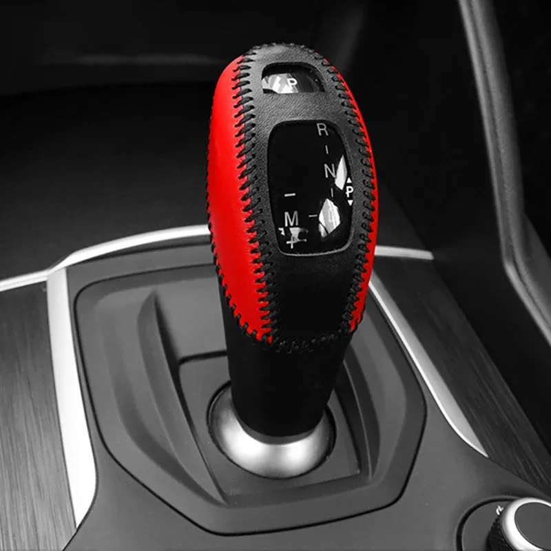 

Car Hand-stitched Leather Gear Headgear Shifter Handle Head Protective Cover For Alfa Romeo Giulia Stelvio Interior Modification