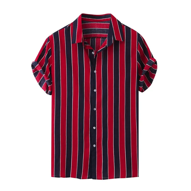 

Men's Clothing 2020 Summer Short Sleeve Shirt Explosive Lapel Print Striped Shirt Men Hawaiian Shirt Camisas Para Hombre