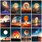 Алмазная 5d-картина сделай сам, с Луной, полным покрытием, с изображением Морского Пейзажа, мозаика для вышивки крестиком заднего вида, набор для украшения дома