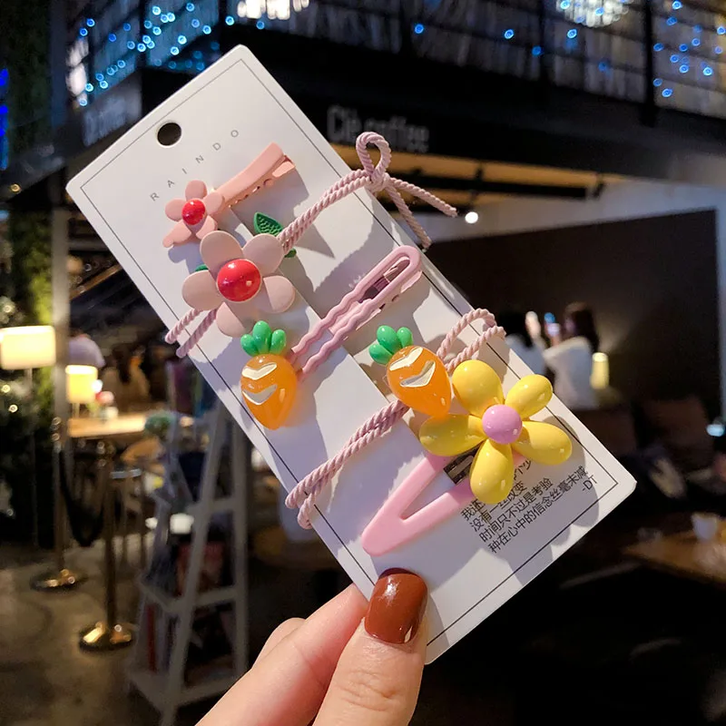 

5 Pcs/Set Children Cute Colors Cartoon Flower Fruit Elastic Hair Bands Hairpins Girls Lovely Rubber Bands Kids Hair Accessories