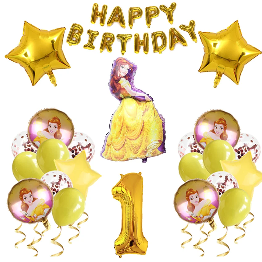 

1 set Beauty And The Beast helium balloons 32inch number Baby shower girl foil globos birthday party decorations kids toys globs