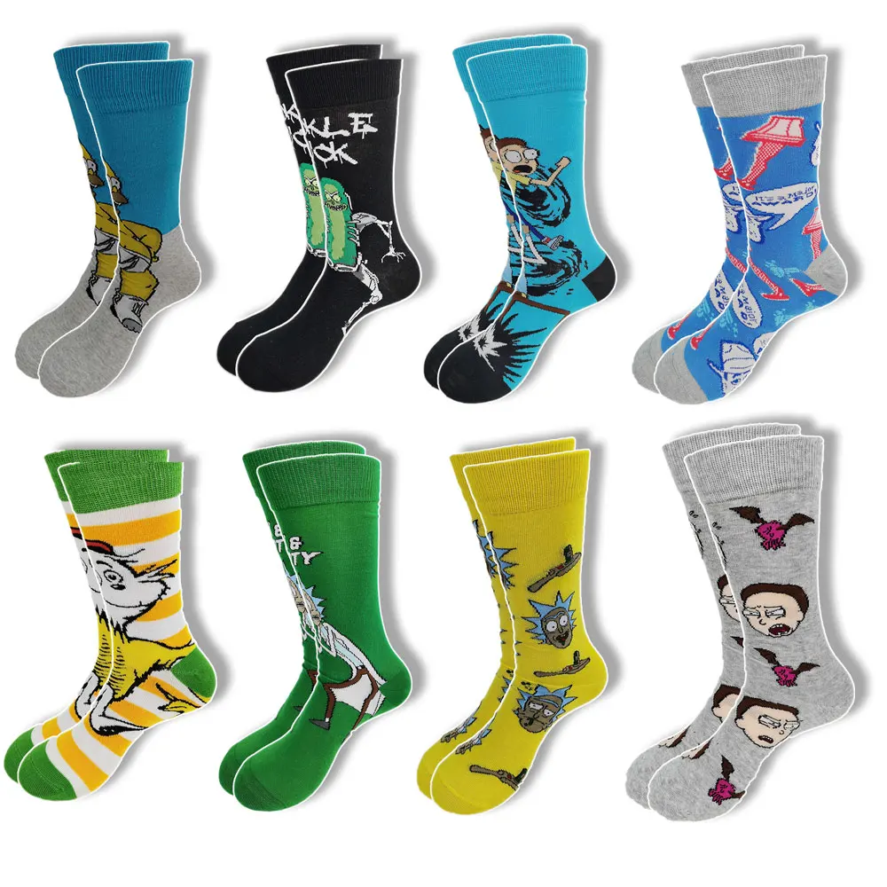 

A Pair of Cotton Socks for Men and Women in Autumn and Winter Cartoon Avatar Yellow Blue Green Grey Black Street Wind Stockings