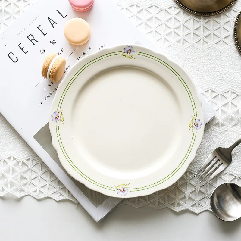 Ceramic plate Vintage Flower Pattern Lace Design European Simple Household Small Steak dessert Coffee Cup Set kitchen acce | Дом и сад