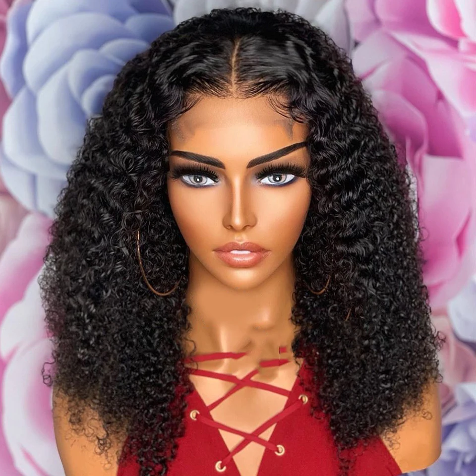 

Black Medium Cut Bob Kinky Curly 13x4 Lace Front Human Hair Wig For Women With Babyhair Pre Plucked 180% Density Remy Glueless