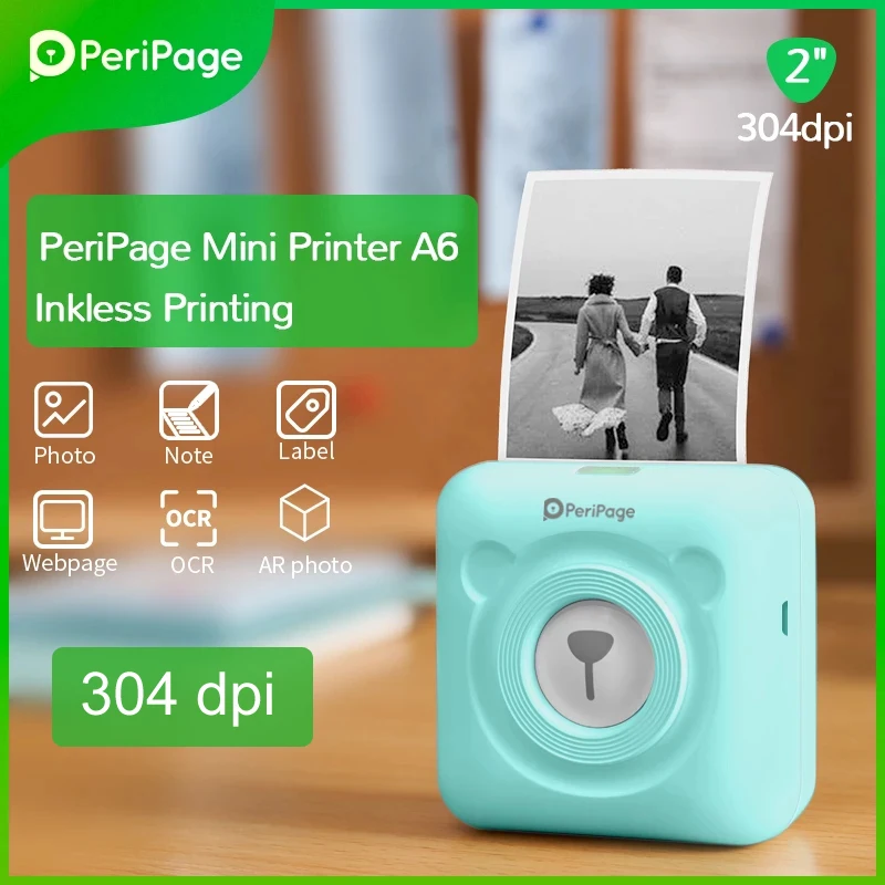 

Миниатюрный принтер 304 точек/дюйм PeriPage, портативный термальный принтер с Bluetooth для фоточеков, беспроводной принтер для этикеток A6 для Android и ...