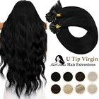 Волосы для наращивания, с U-образным кончиком, 100% натуральные, кератиновые, долговечные, для женщин
