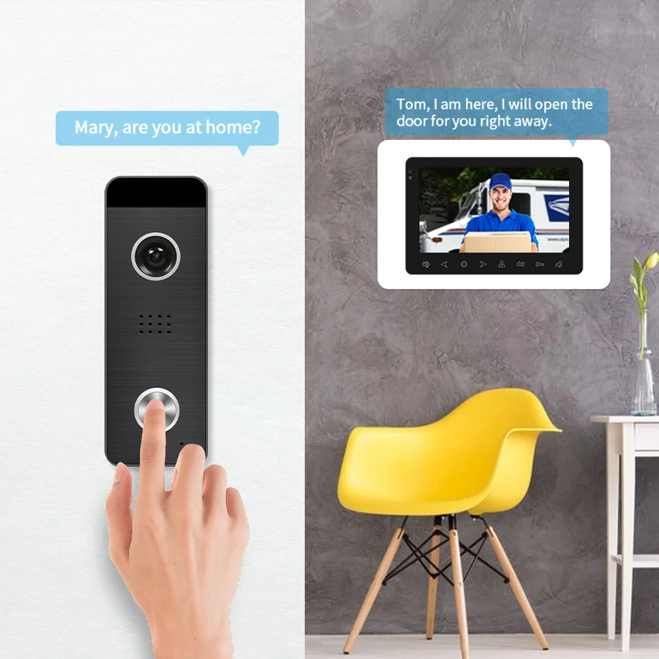 7-дюймовый видеодомофон для дома 4-проводная вилла с дверным звонком 1200TVL