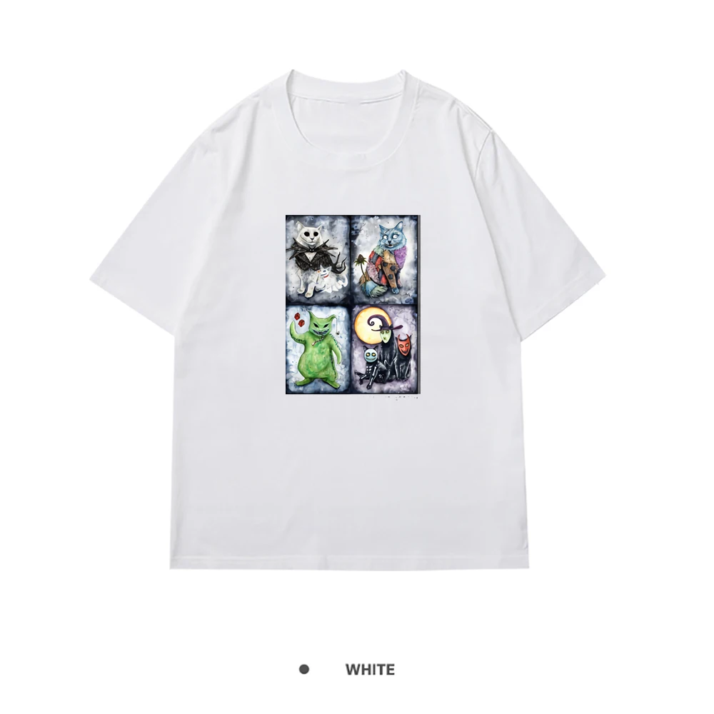 

Nightmeow Before Hiss-tmas Cats Print Women T-shirts Summer Harajuku Tops Anime Cotton T-shirt Crewneck Oversize Tshirts Woman