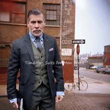 Ensemble veste et pantalon gilet pour homme, 3 pièces, gris, Blazer, pantalon à chevrons, sur mesure, manteau, robes de bal pour marié, vêtements de fête de mariage  (1)