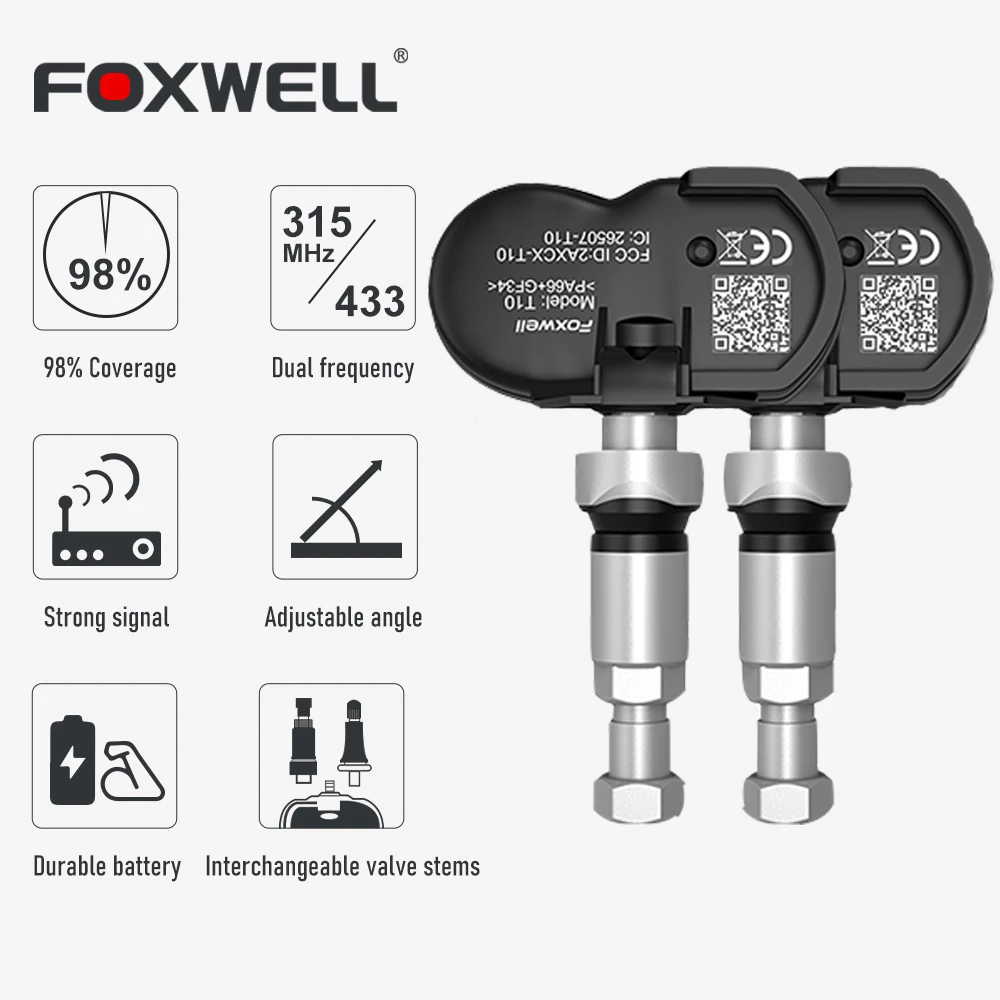 

FOXWELL T10 Tyre Analysis Sensors TPMS Sensors Activated Program Clone-able Tire Pressure Monitor Test Work With T1000 and T2000