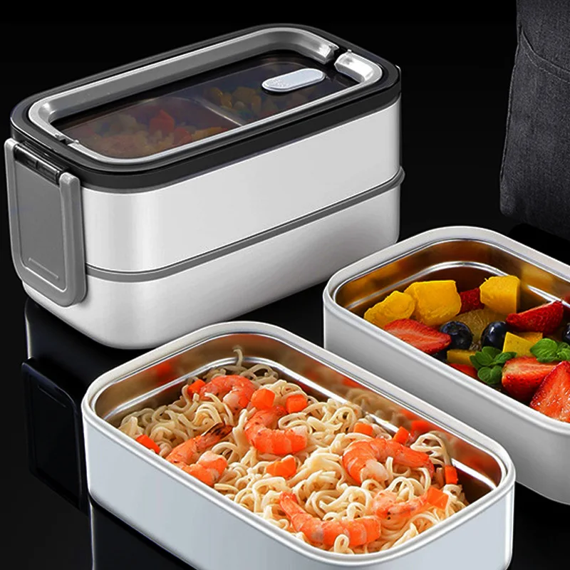 

Stainless Steel Insulated Lunch Outdoor Camping Lunch Box Double-layer Compartment Lunch Box Microwave Portable Lunch Box -40