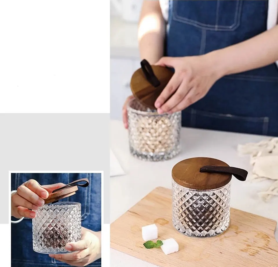 Стеклянные банки в форме ромба крышка из дерева акации алмазная стеклянная