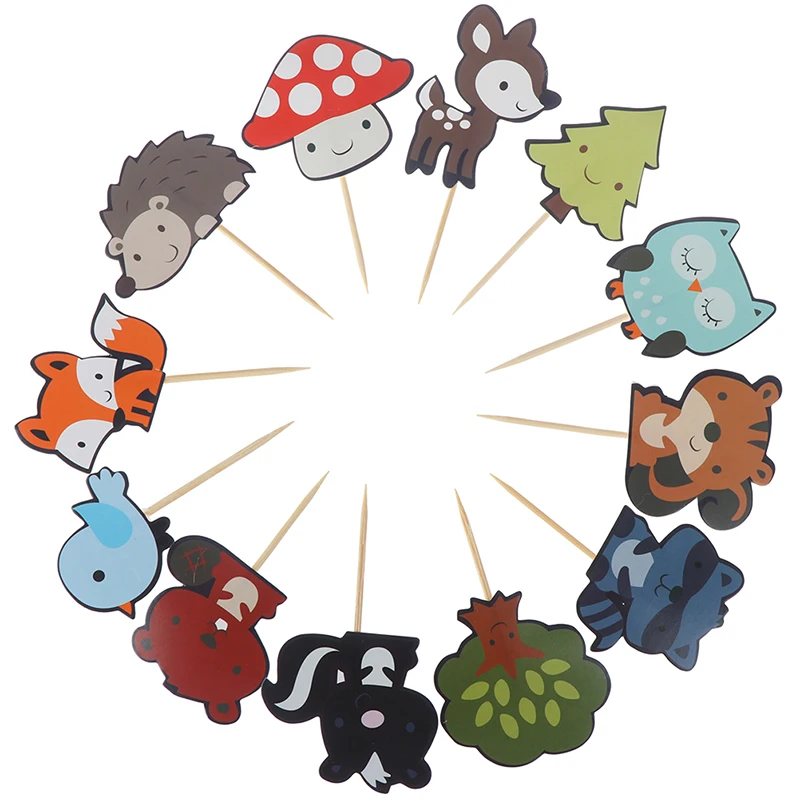 24 шт лесные животные Торт Топперы Джунгли Лес животное кекс топперы для детей