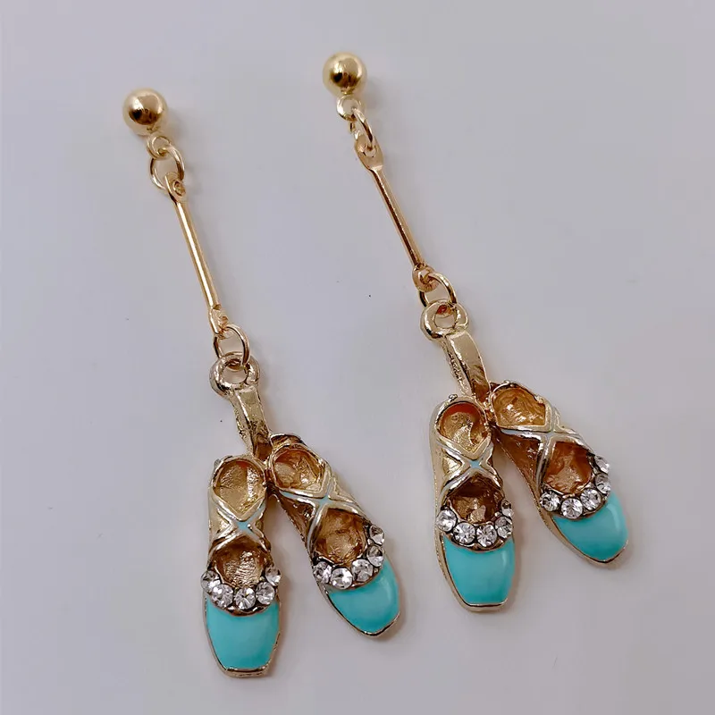 Серьги женские эмалированные с подвеской в виде туфель для танцев красные желтые