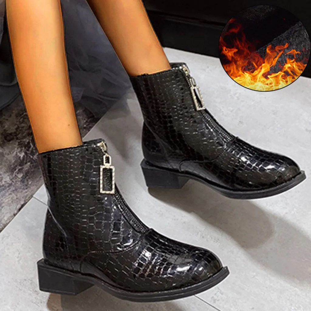 2020 новые модные женские ботинки в стиле ретро с молнией спереди и теплой