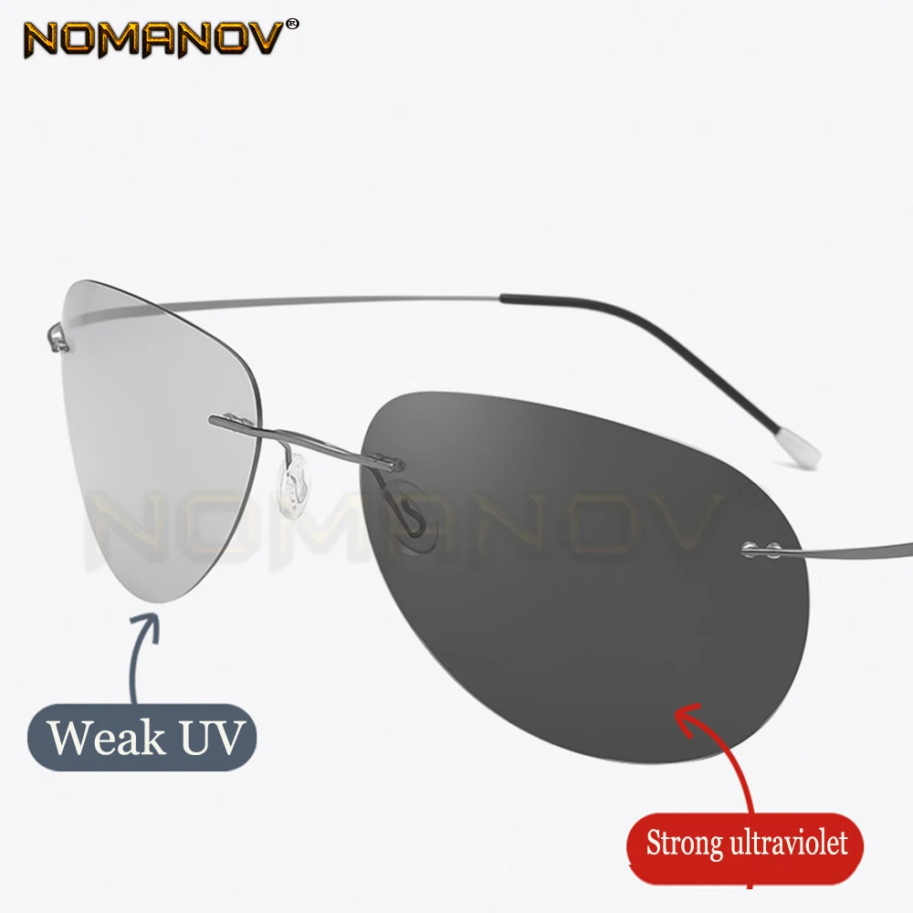 

2020 Summer Style Rimless Photochromic Grey Polarized Lens Sunglasses Men Women Day and Night Polarized Sun Glasses Driving