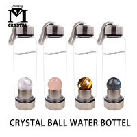 drop shipping natural crystal water bottle stone ball healing crystal ball elixir quartz crystal energy drinkware cup for gift