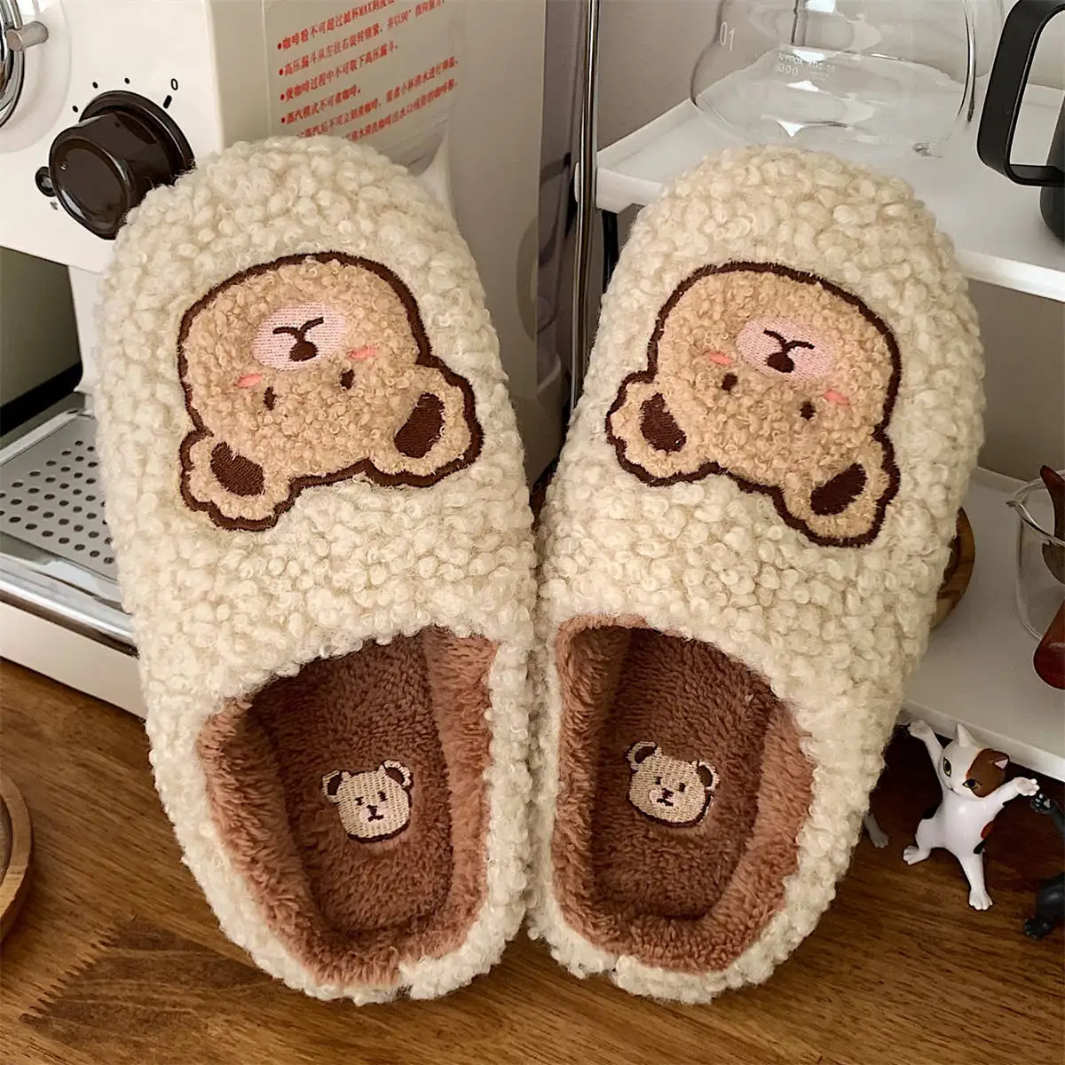 Cute Ins Fashion Home Cotton Slippers Female Cartoon Indoor Warm Plush Shoes  Fluffy Slippers  Woman Shoes  Home Shoes