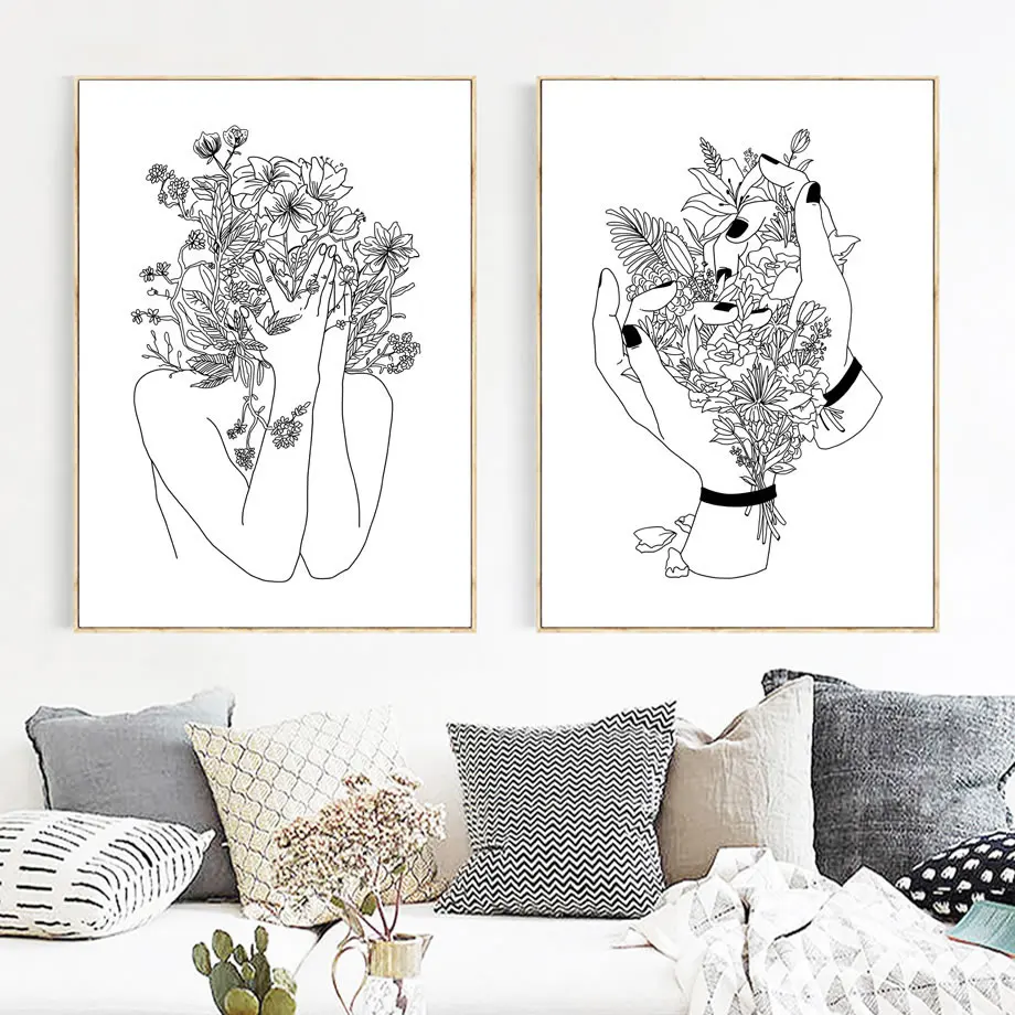 Настенная картина с изображением цветов Листьев девушек на холсте абстрактные