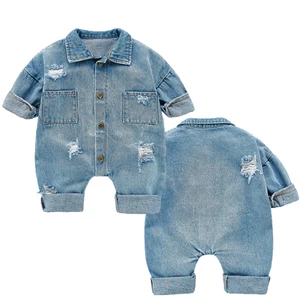 Newborn Baby Denim Baby Girl Clothes Outfits Baby Boys Rompers Kid Cotton Flexible Hole Denim Costum