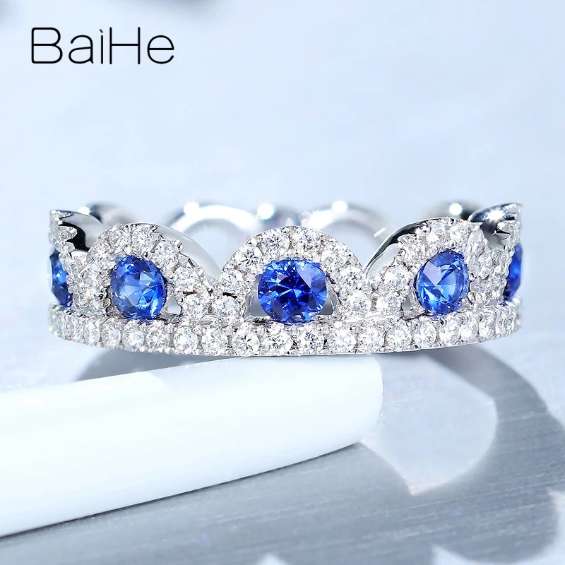 BAIHE, 14 карат, белое золото, 0.60ct, натуральный сапфир, 0.40ct, натуральные бриллианты, для женщин, хорошее ювелирное изделие, обручальное кольцо, кольцо в виде короны, подарочное кольцо