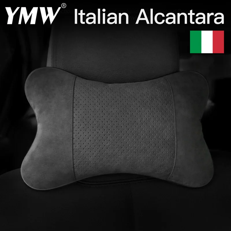 

YMW Italian Alcantara car neck pillows both side artificial leather single headrest fit for filled fiber universal cars pillow