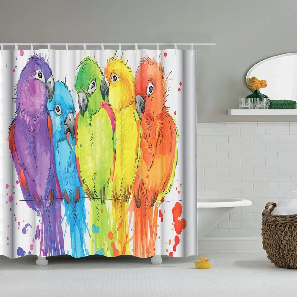 Dafield Parrot Shower Curtain Jungle Colorful Birds On Tree Branches Theme Tropical Nature Plants With Hooks | Дом и сад