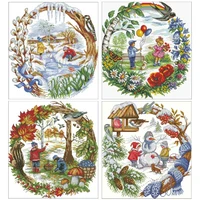 top four seasons for children counted cross stitch 11ct 14ct 18ct diy chinese cross stitch kits embroidery needlework sets
