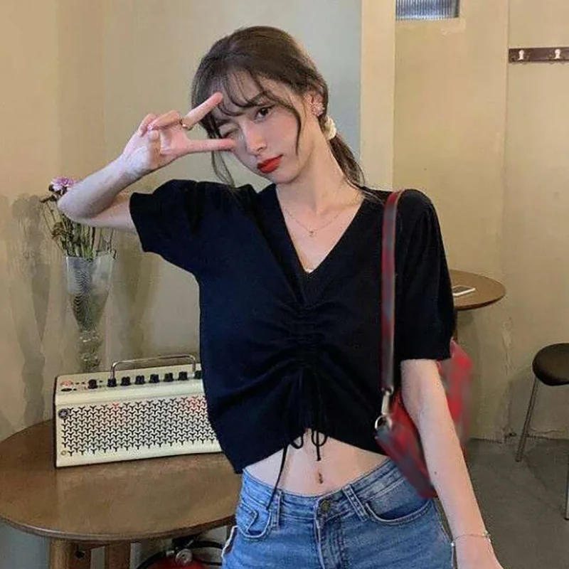 

Fashion Fashion Summer Comfortable Proportioned Multicolor Drawstring Short Sleeve t-shirt One Size For Women New