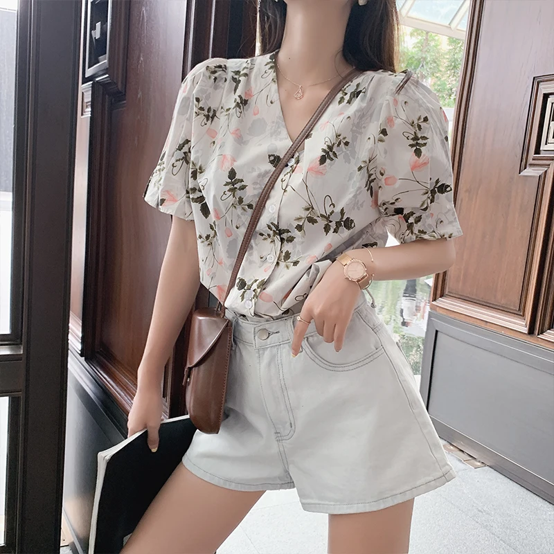 Женская блузка с цветочным принтом MISHOW повседневная однобортная Свободная