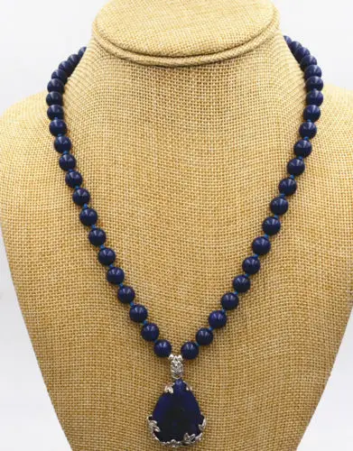 

New 8mm Natural Egyptian LapisS LazuliS Water Drop pendant Necklace 18"