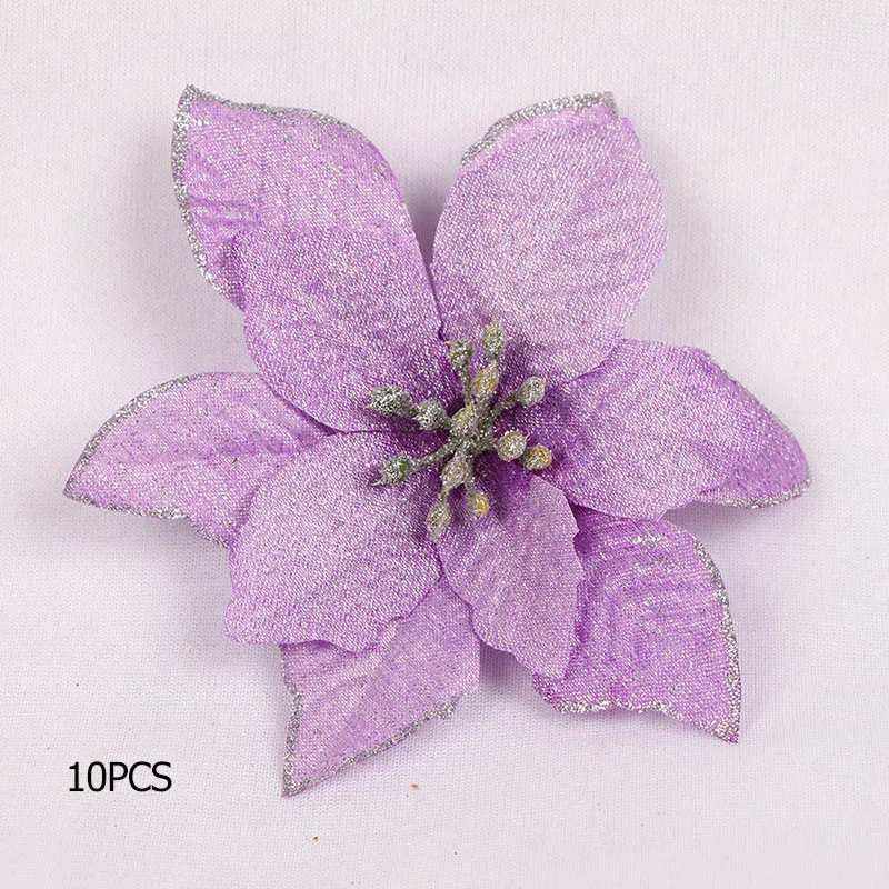 10pc purple 5/10 шт Искусственные цветы к Рождеству елочные украшения Рождественские украшения для дома Рождественская елка год декор с утолщённой меховой опушкой, natale - Цвет: 10pc purple