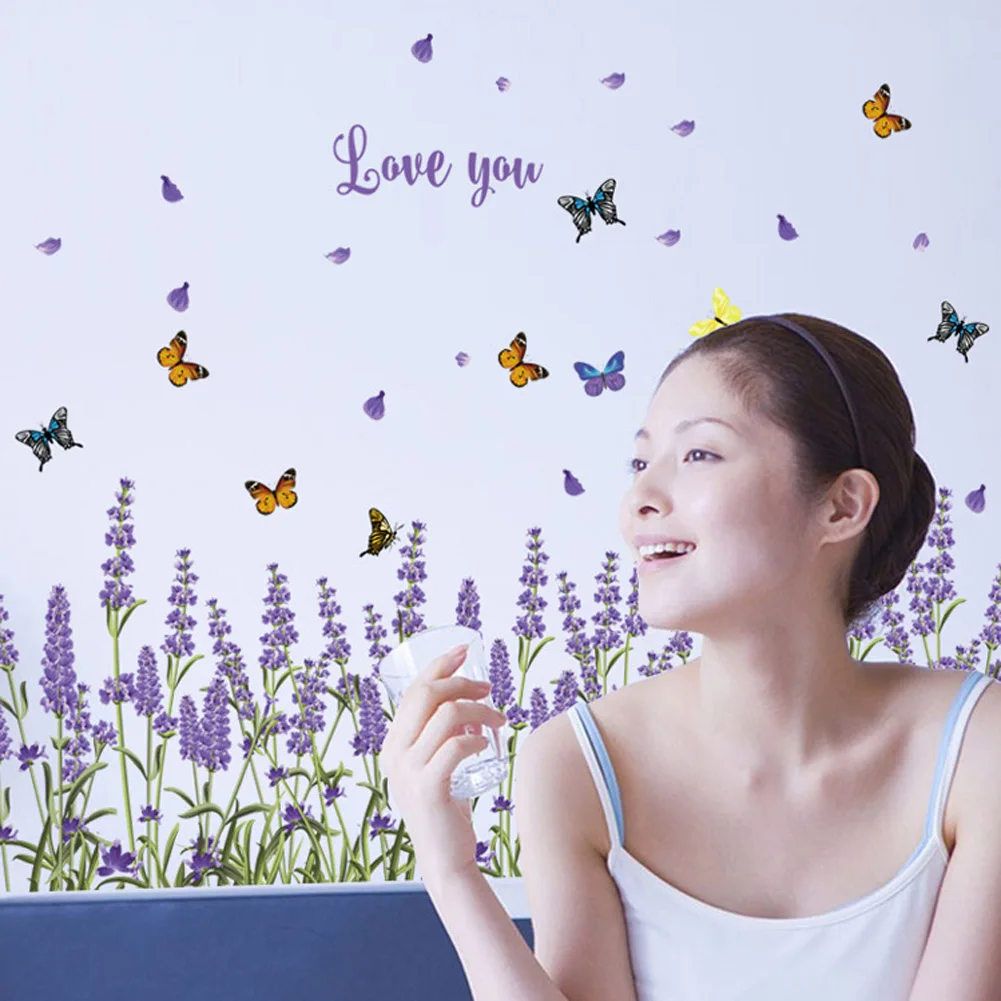 Новый DIY настенные Стикеры обои с лавандой все матч Стиль искусство панно