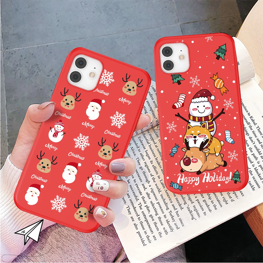 moskado TPU Red Santa Reindeer Phone Case for iphone 11 14 Pro Max 12 13 Mini X XR XS Max 7 8 Plus Dust-proof Mobile Phone Shell