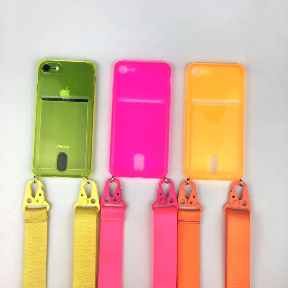 

ID Credit Card Slot Holder Clear Phone Case For iPhone 11 SE XS MAX X XR 8 7 6S Plus Soft TPU Chain Necklace Lanyard Back Cases