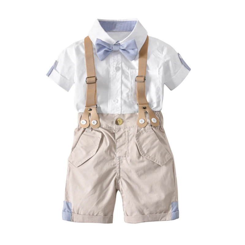 2020 Baby Boy Gentleman Sets White Cotton Shirt+ Beige suspenders Pants 2PCS Outfits Bebes Suits for 18M 24M 3T 4T |