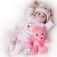 55cm Kawaii Reborn Baby Doll Girl Newborn Toy Silicone Vinyl Pink Suit with Bear Toy To Accompany The Child To Play Toy