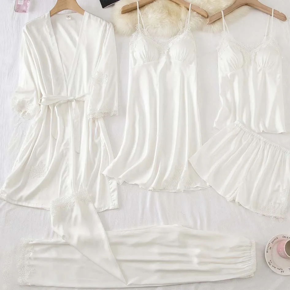 

Кружевная пижама PJ's для женщин, атласная пижама, летняя Пижама с брюками, ночная рубашка с V-образным вырезом, женское нижнее белье