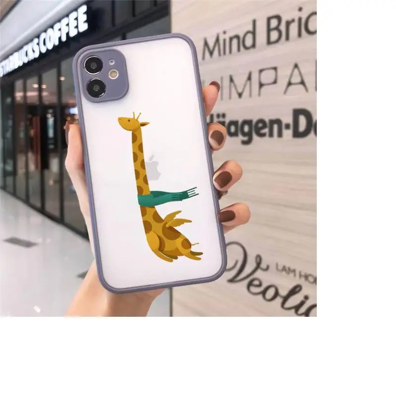 

Cute Cartoon Giraffe Phone Case Matte transparent For Gray iPhone 12 Mini 11 Pro XR XS Max 7 8 Plus X Back Cover