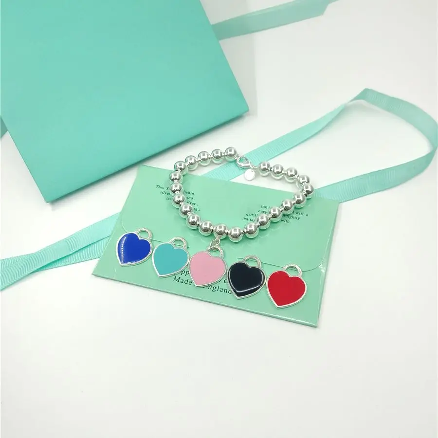 

Браслет из серебра S925 пробы с круглыми бусинами 8 мм в форме сердца, классический модный стиль, оригинальный бренд 1:1, подарок на день рождени...