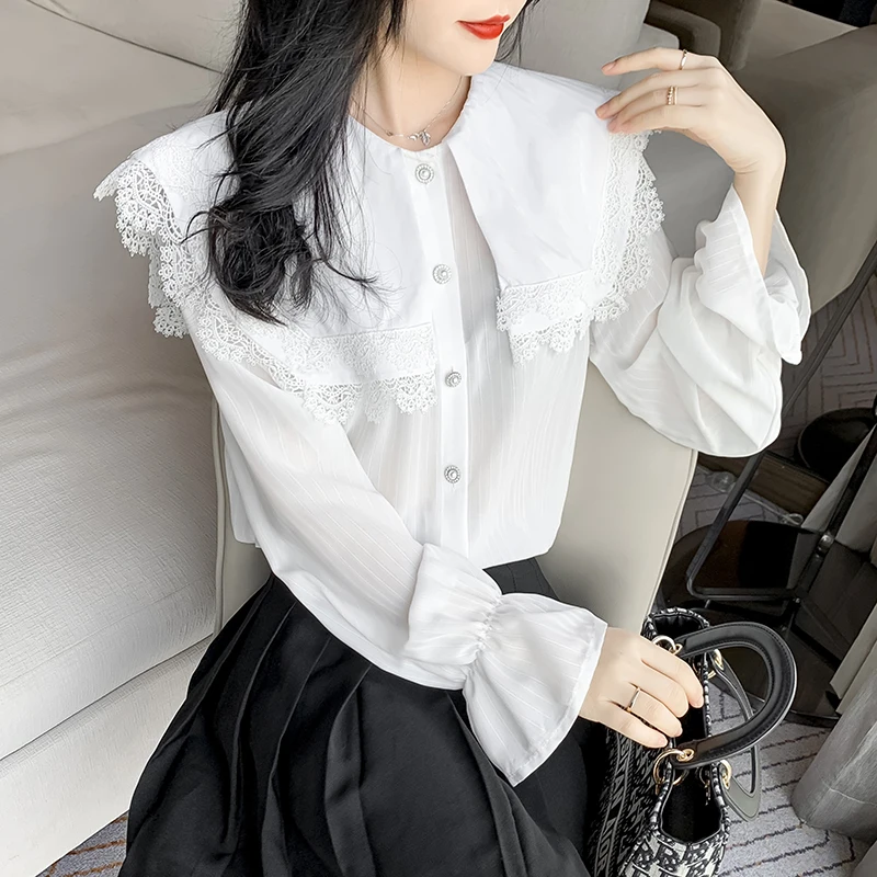 

Белая женская рубашка, новинка 2021, модная простая расклешенная модель в Корейском стиле