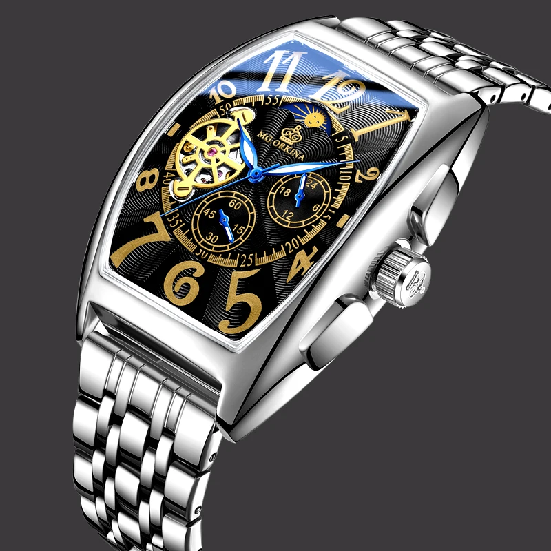 Мужские механические часы-скелетоны из нержавеющей стали |