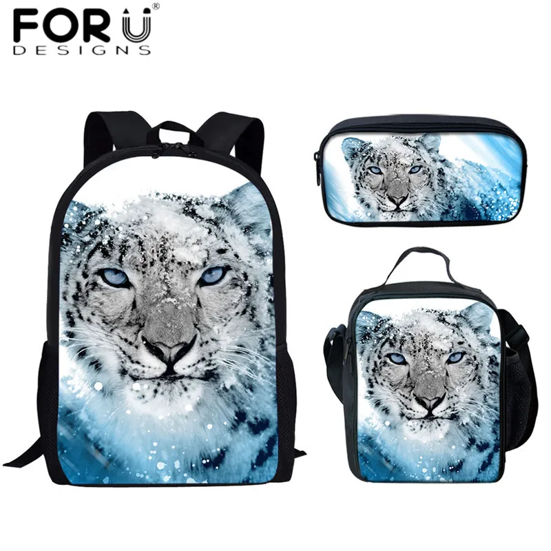 FORUDESIGNS/зимние леопардовые 3D школьные рюкзаки в виде животных, для женщин и детей, 3 шт./компл., рюкзаки, сумка для еды, пеналы для мальчиков, портфель - Цвет: HMA353CGK